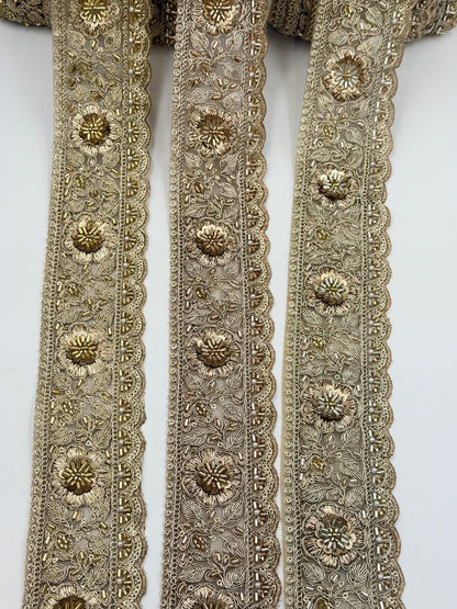 Antique Gold Floral Embroidered Trim