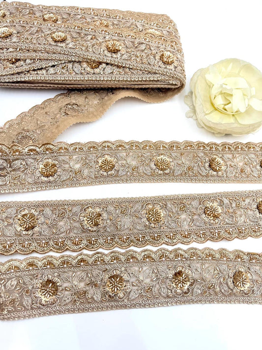 Antique Gold Floral Embroidered Trim