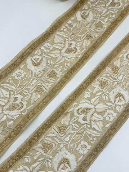 Black Gold Floral Embroidered Trim Designer Bridal Ribbon