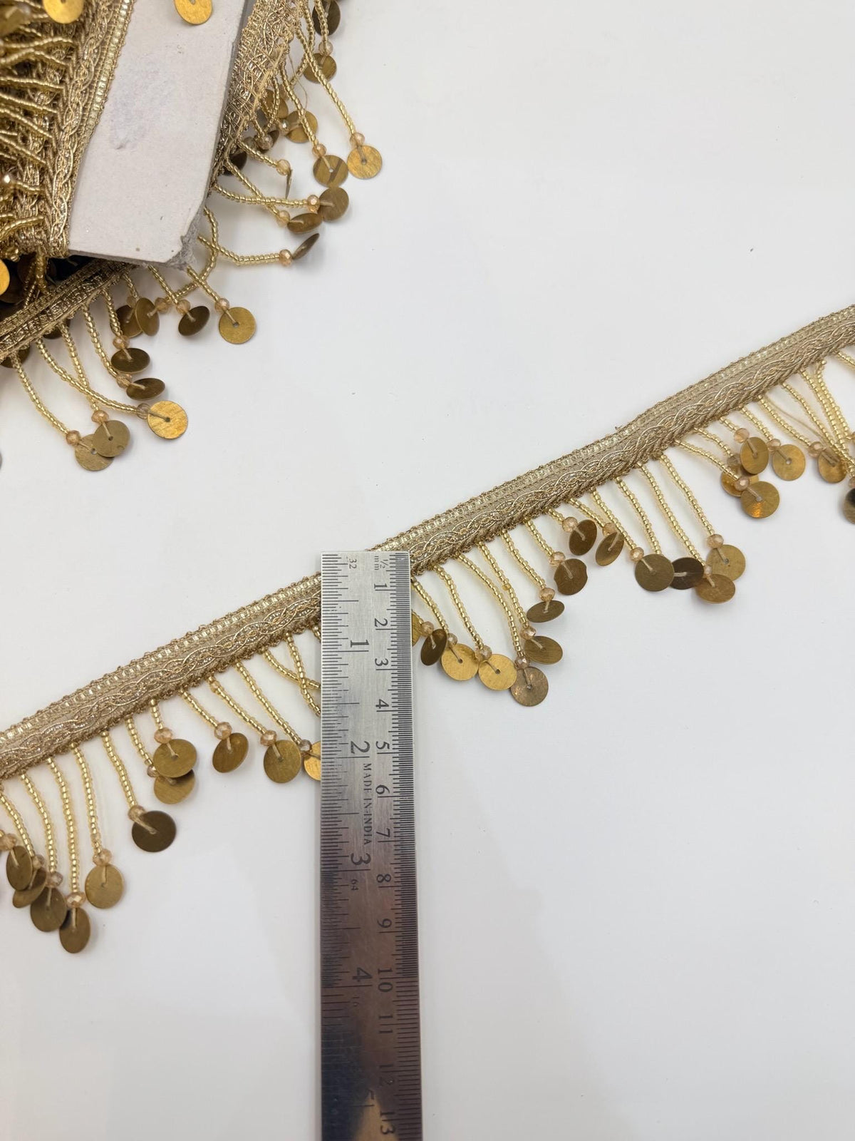 Gold Coin Fringe Trim: Metallic Sequin