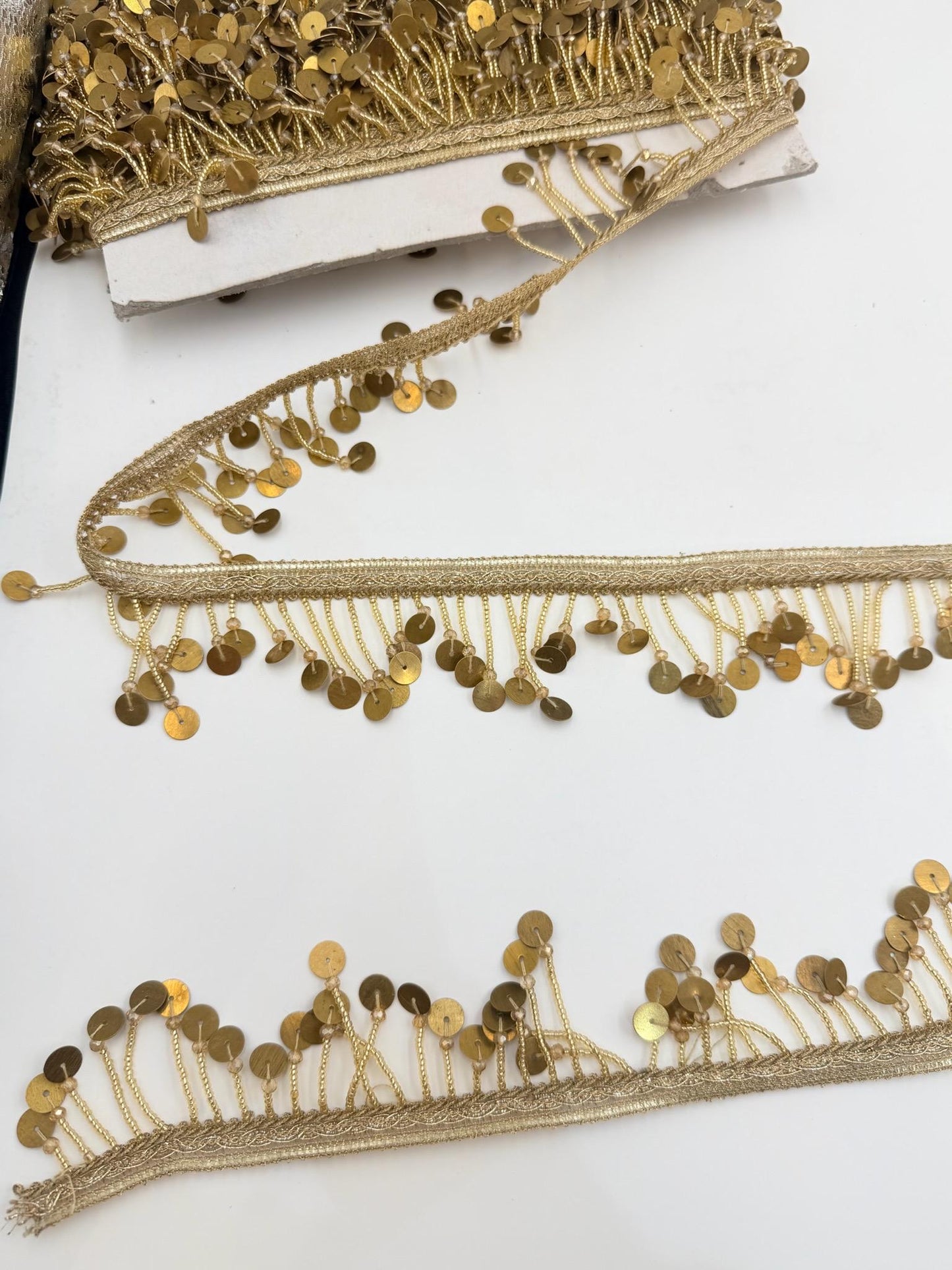 Gold Coin Fringe Trim: Metallic Sequin