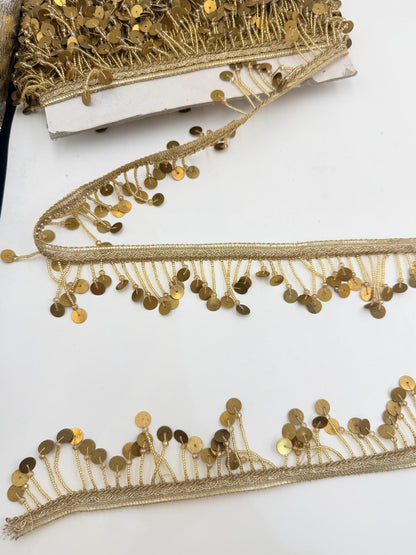 Gold Coin Fringe Trim: Metallic Sequin