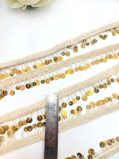 Gold Ivory Sequin Shell Fringe Trim