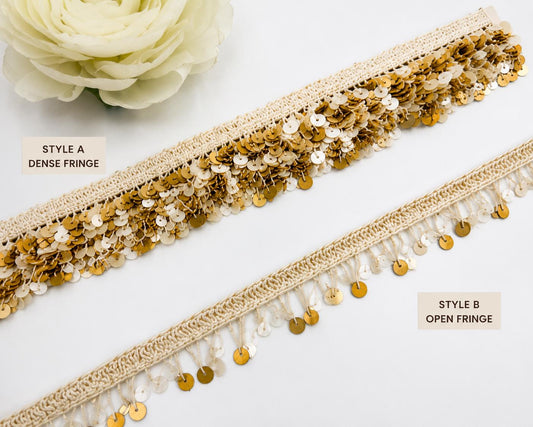 Gold Ivory Sequin Shell Fringe Trim