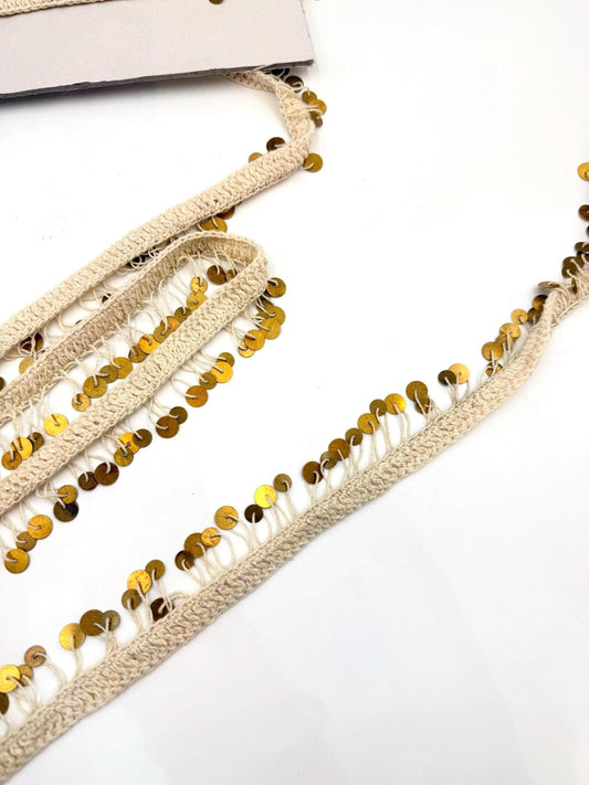 Gold Ivory Sequin Shell Fringe Trim