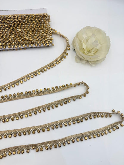 Handmade Ghungroo Lace Trim: Antique Gold Bell Border