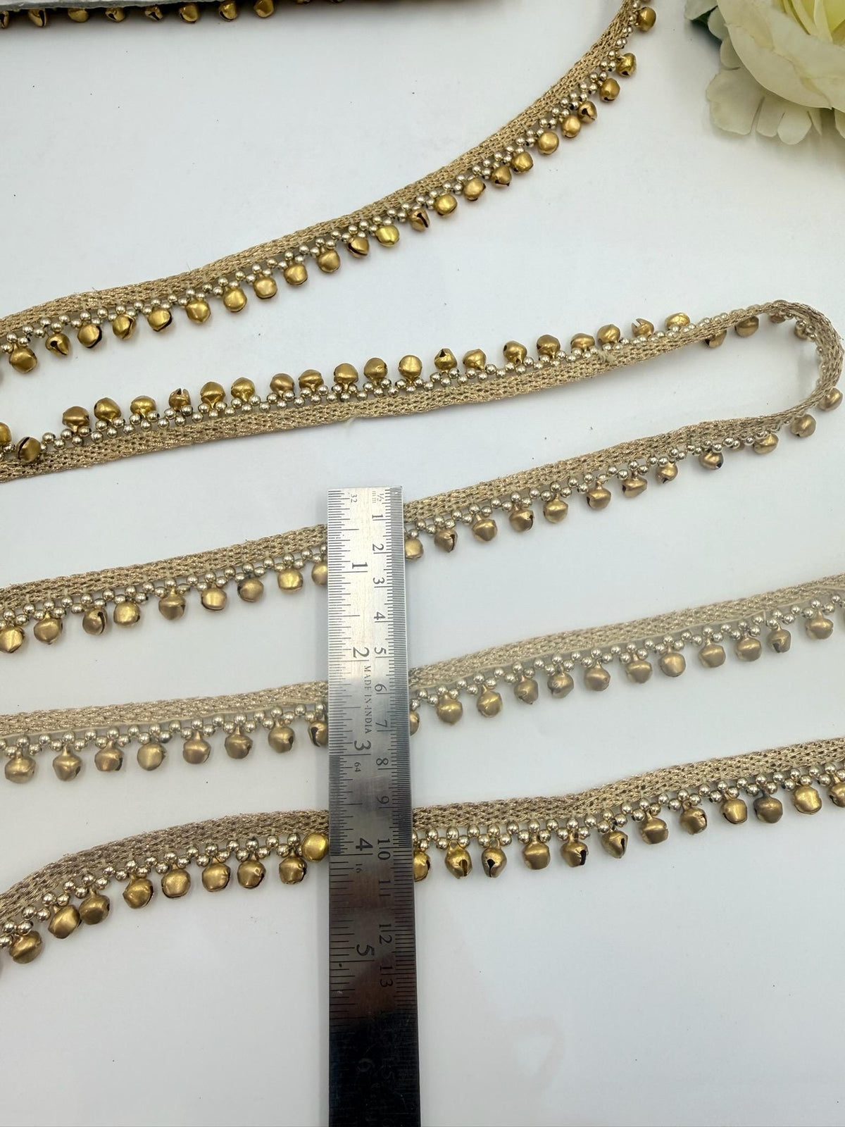 Handmade Ghungroo Lace Trim: Antique Gold Bell Border
