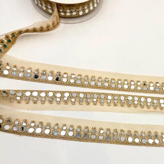 Mirror Work Trim by the Yard, Beaded Shisha Ribbon