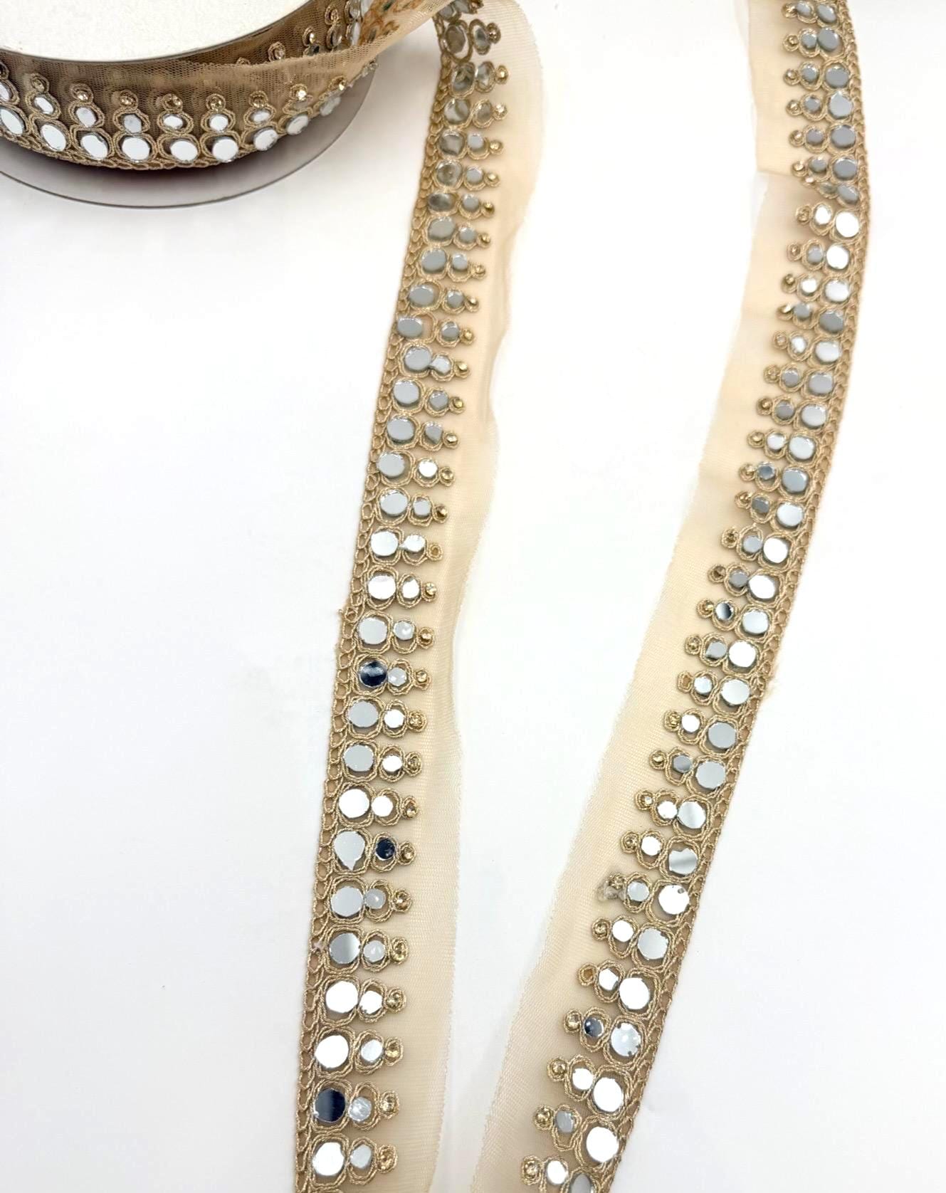 Mirror Work Trim by the Yard, Beaded Shisha Ribbon
