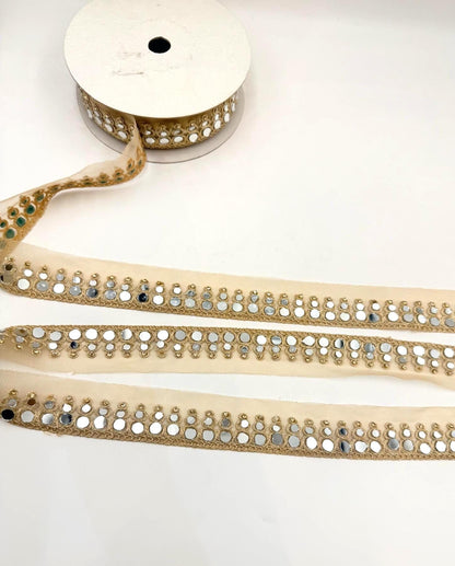Mirror Work Trim by the Yard, Beaded Shisha Ribbon