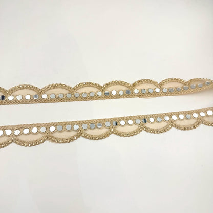 Mirror Work Trim by the Yard, Shisha Embroidered Gold Ribbon