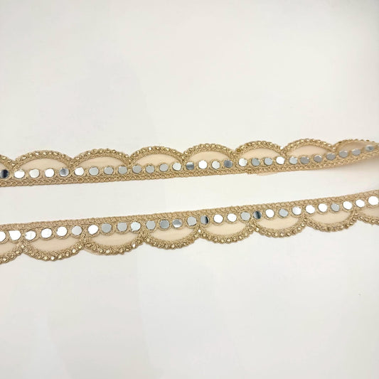 Mirror Work Trim by the Yard, Shisha Embroidered Gold Ribbon