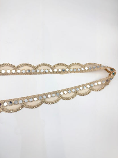 Mirror Work Trim by the Yard, Shisha Embroidered Gold Ribbon