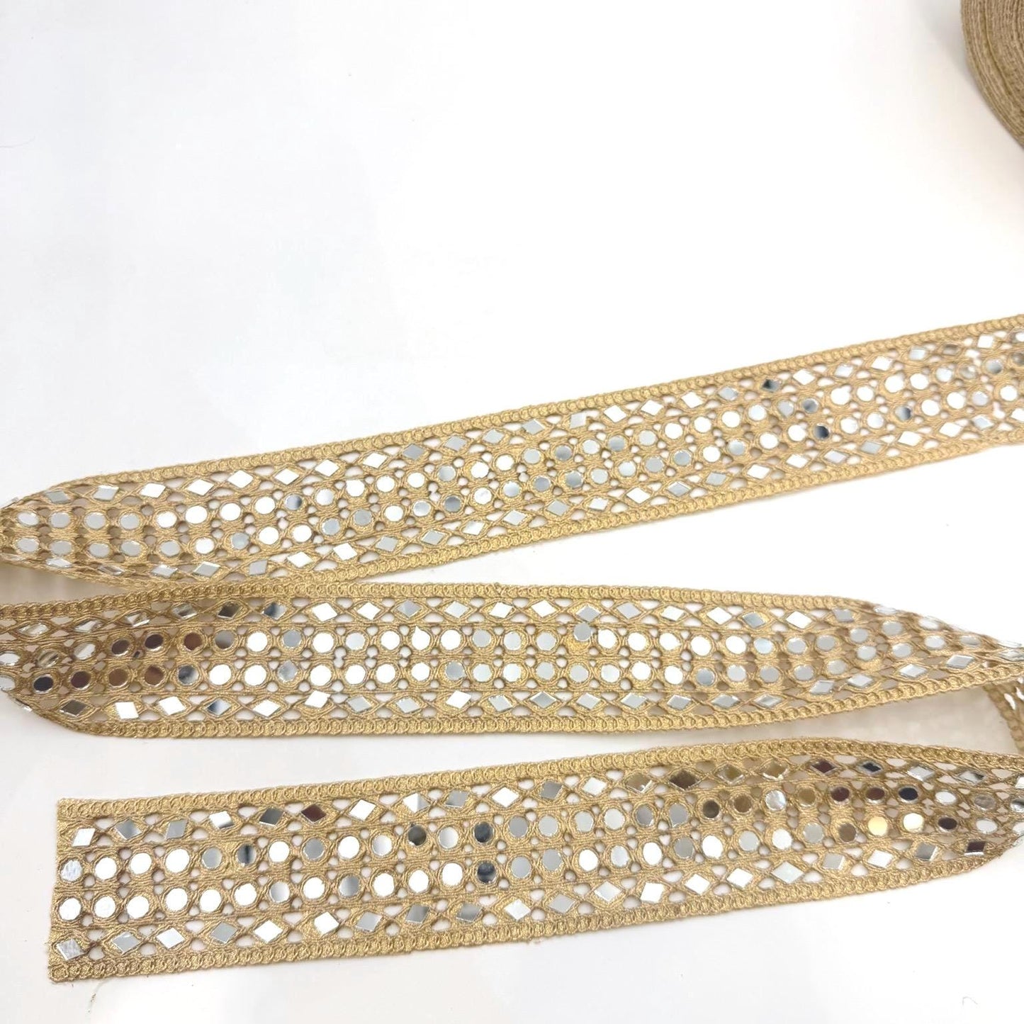Gold Mirror Trim Ribbon Mirror Embroidered Jute Braid