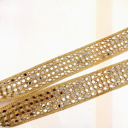 Gold Mirror Trim Ribbon Mirror Embroidered Jute Braid