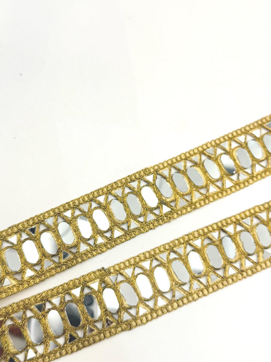Oval Mirror Trim Ribbon Gold Triangle Lattice Border