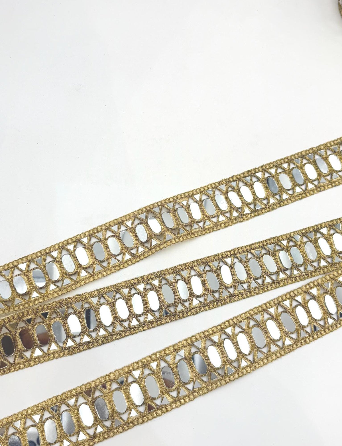 Oval Mirror Trim Ribbon Gold Triangle Lattice Border