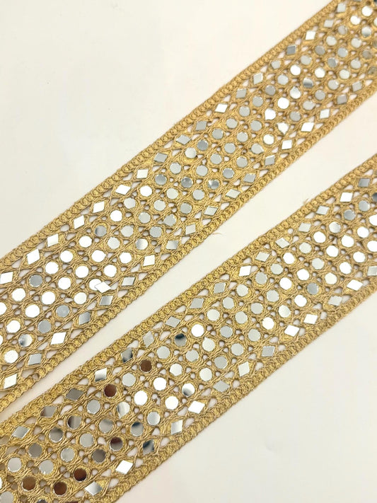 Wide Mirror Lattice Trim Dense Gold Mirror Ribbon