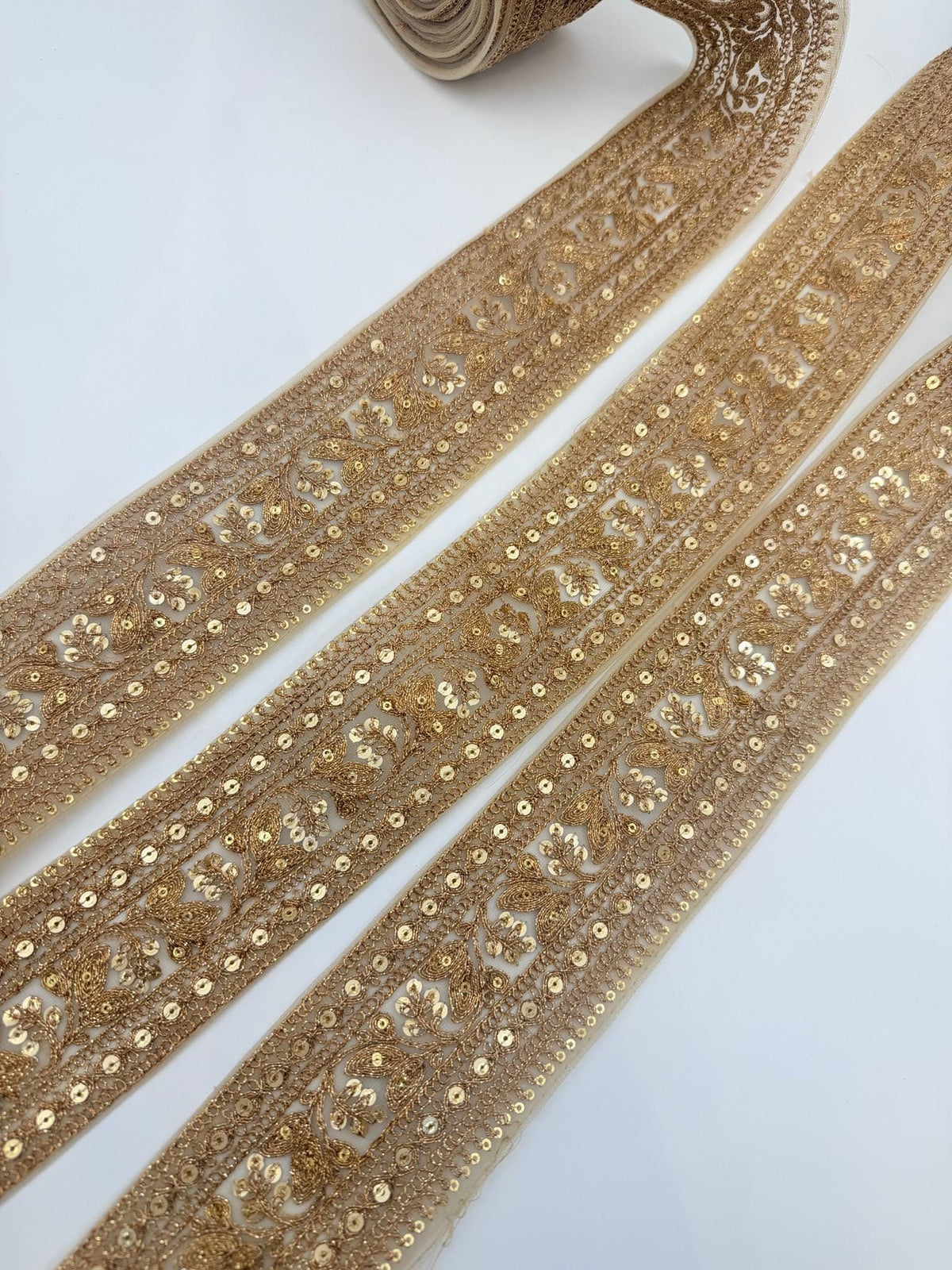 Hand Embroidered Zari Trim Sequin Floral Border