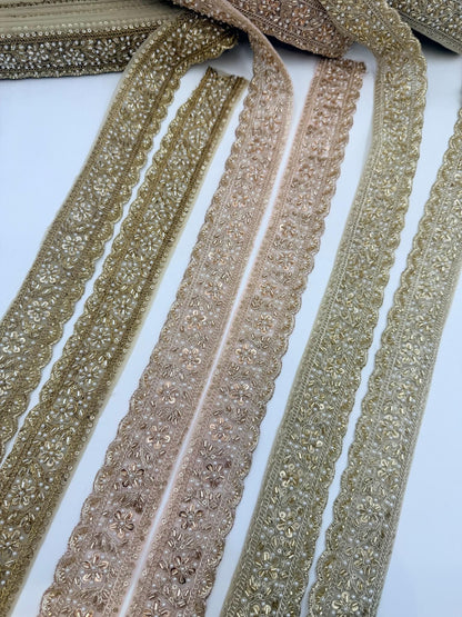 Pearl Beaded Bridal Trim Floral Embroidered Wedding Lace