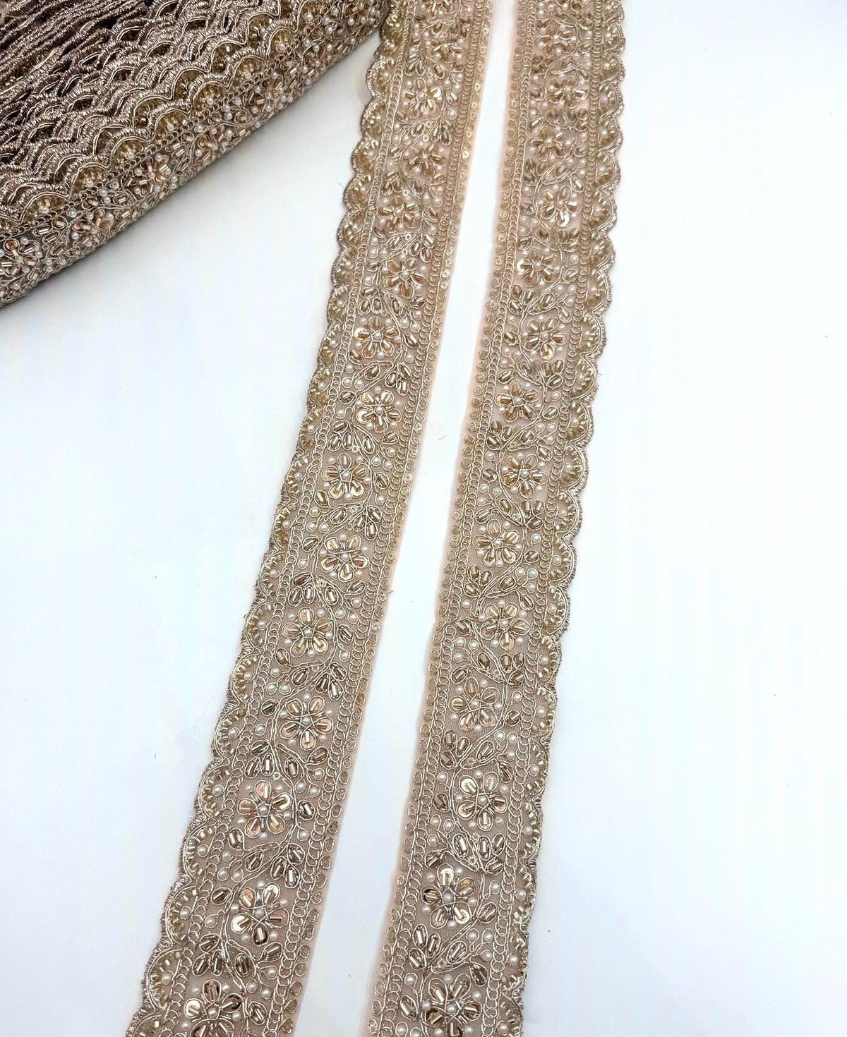 Pearl Beaded Bridal Trim Floral Embroidered Wedding Lace