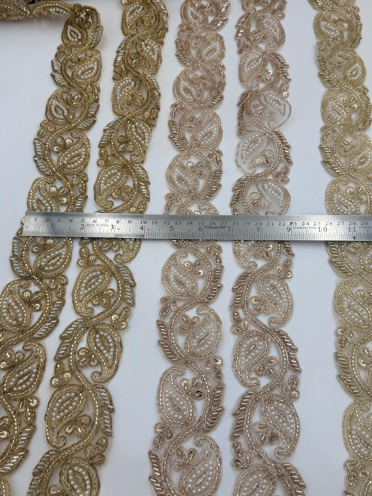 Hand Embroidered Paisley Pearl Trim