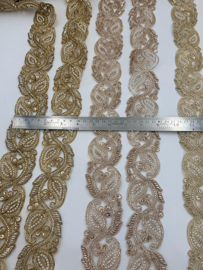 Hand Embroidered Paisley Pearl Trim