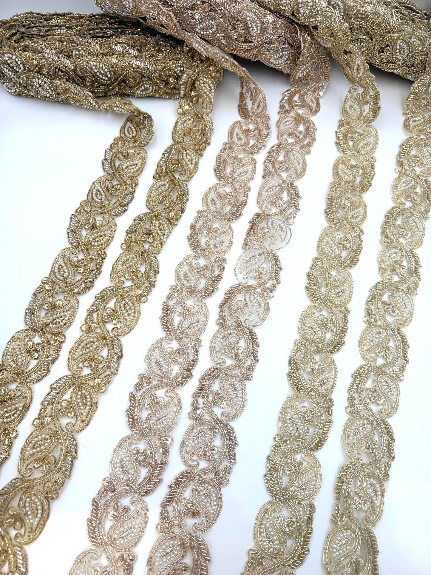 Hand Embroidered Paisley Pearl Trim