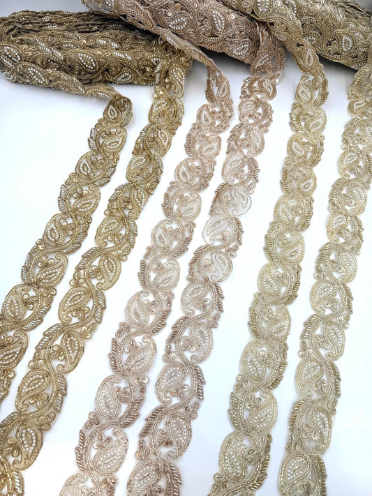 Hand Embroidered Paisley Pearl Trim