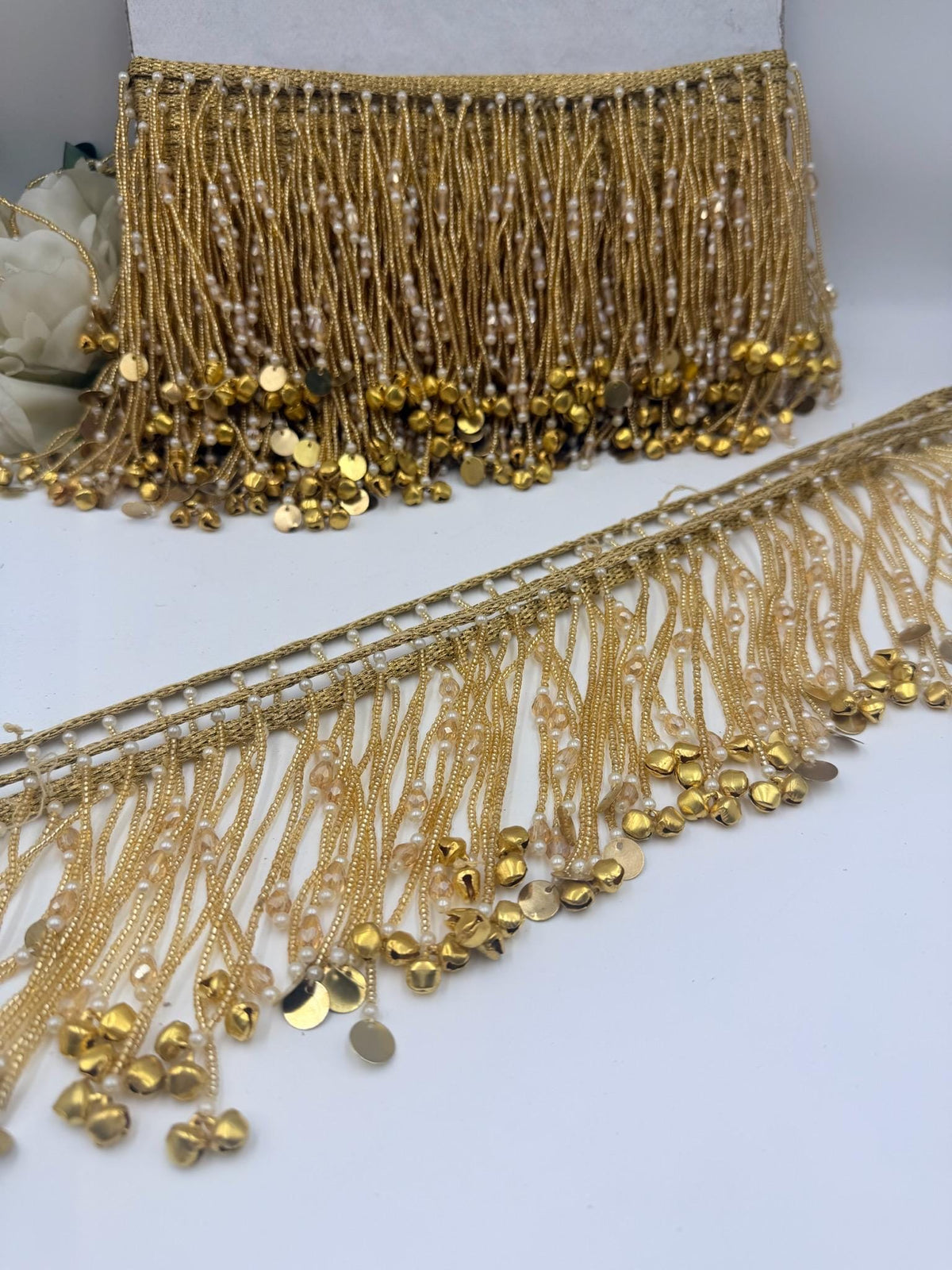 Gold Beaded Fringe Trim Pearl Tassel Borde