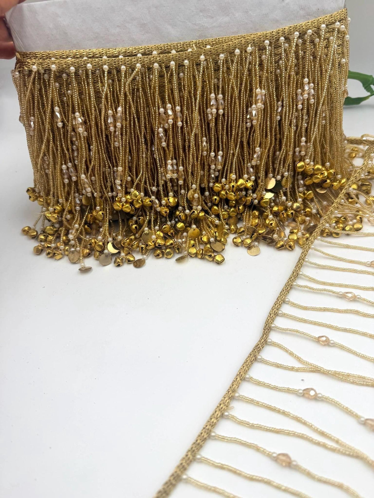 Gold Beaded Fringe Trim Pearl Tassel Borde