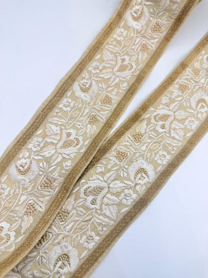 Black Gold Floral Embroidered Trim Designer Bridal Ribbon