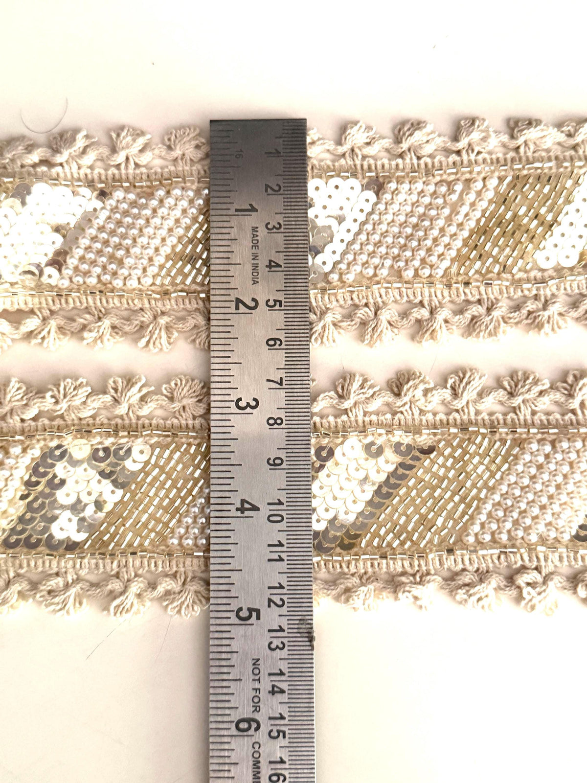 Ivory Beaded Boho Ribbon Trim Pearl & Sequin Embroidered Lace