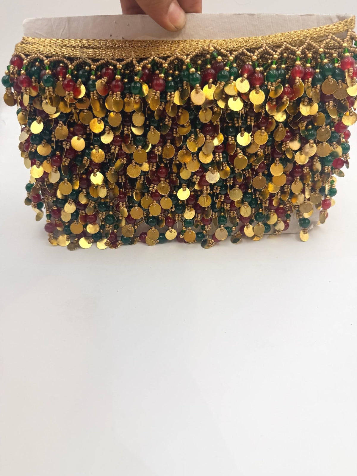 Gold Coin & Gemstone Bead Fringe Trim