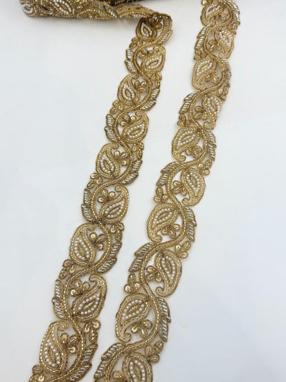 Hand Embroidered Paisley Pearl Trim