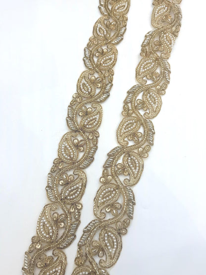 Hand Embroidered Paisley Pearl Trim