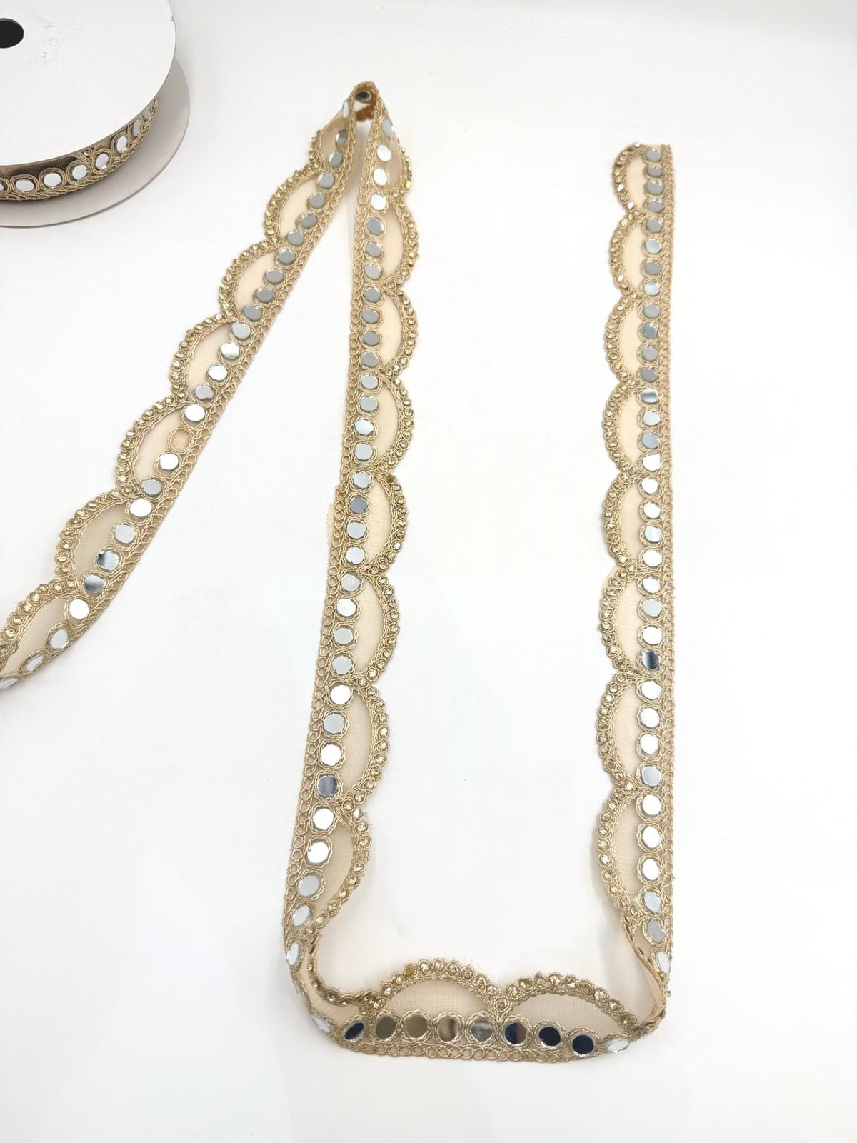 Mirror Work Trim by the Yard, Shisha Embroidered Gold Ribbon