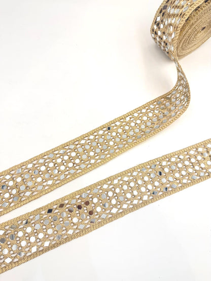 Gold Mirror Trim Ribbon Mirror Embroidered Jute Braid