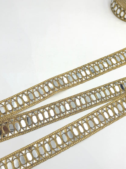Oval Mirror Trim Ribbon Gold Triangle Lattice Border
