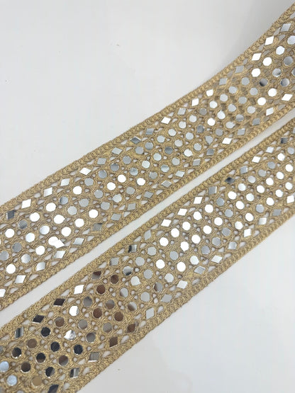 Wide Mirror Lattice Trim Dense Gold Mirror Ribbon