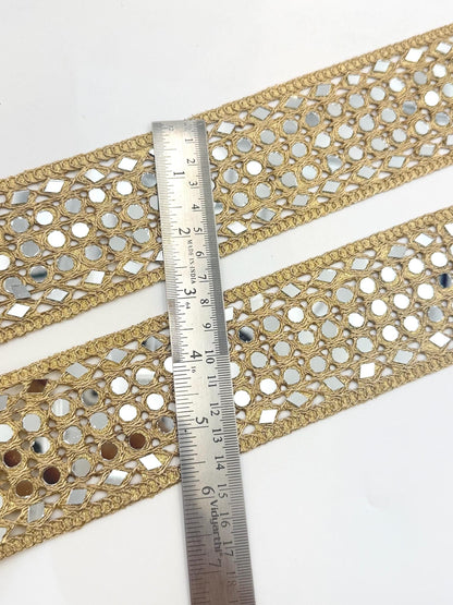Wide Mirror Lattice Trim Dense Gold Mirror Ribbon