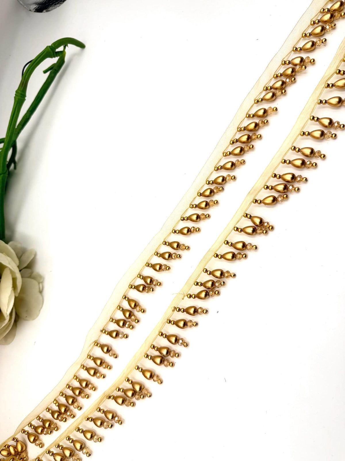 Gold Teardrop Beaded Trim Bridal Fringe Border