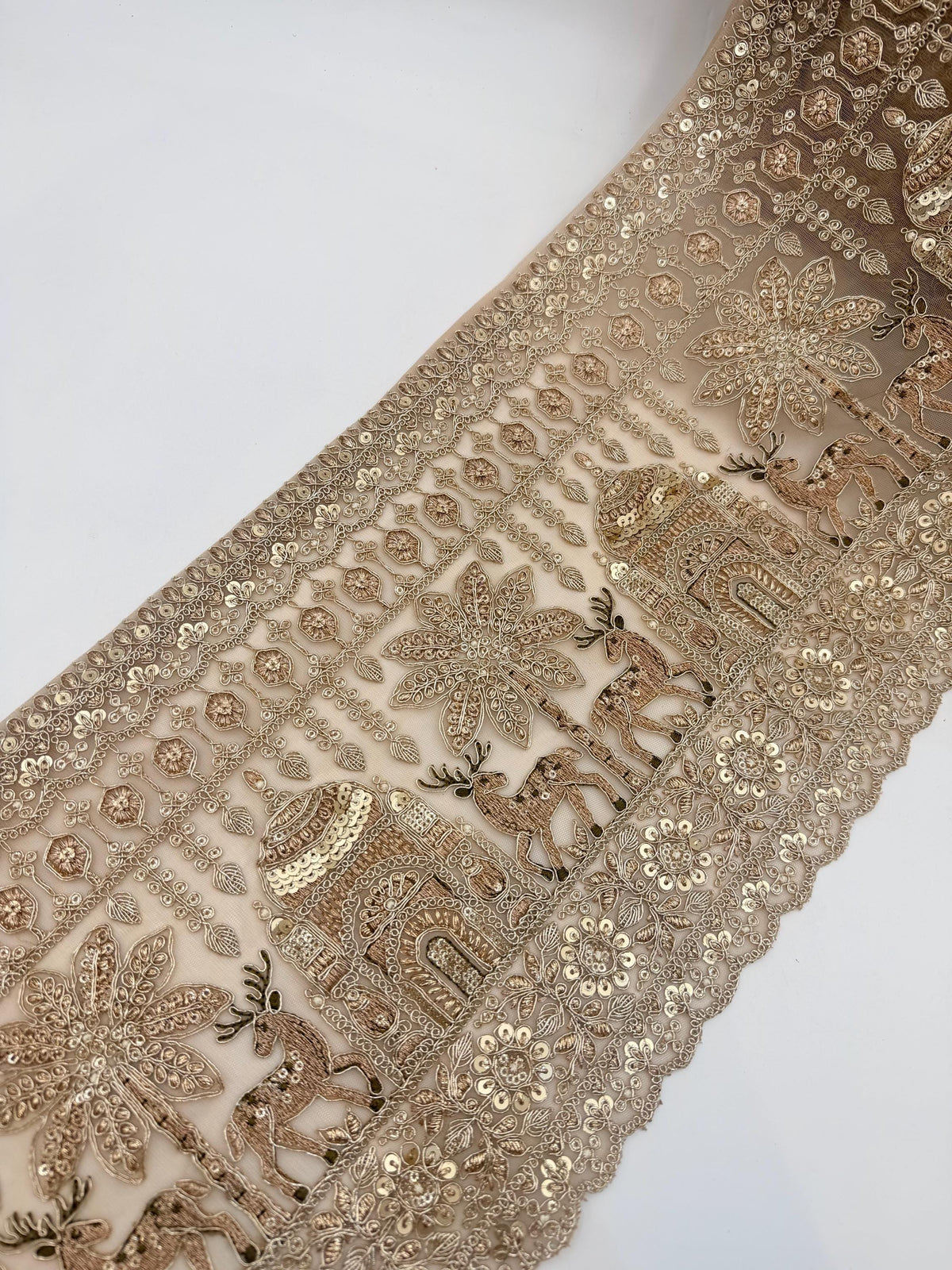 Gold Embroidered Lace Trim, Hand Embroidered