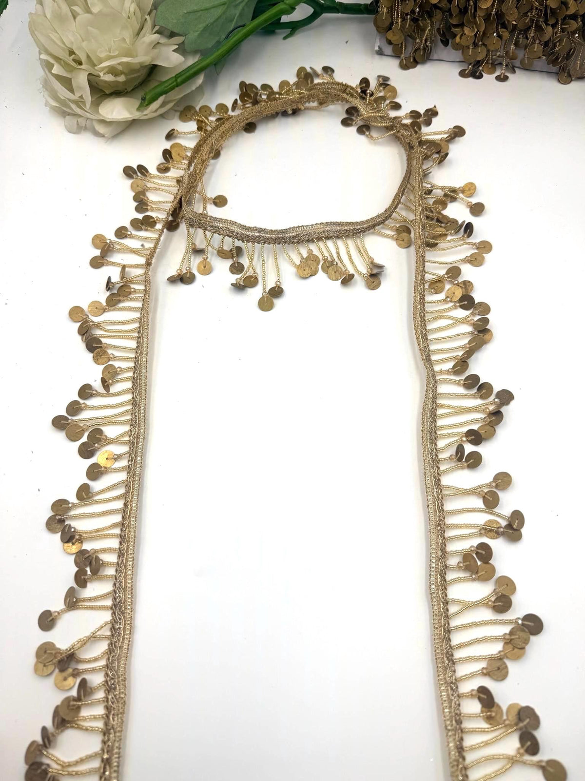 Antique Gold Coin Fringe Trim,m Metallic Tassel