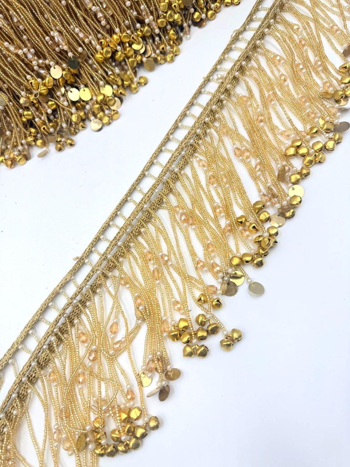 Gold Beaded Fringe Trim Pearl Tassel Borde