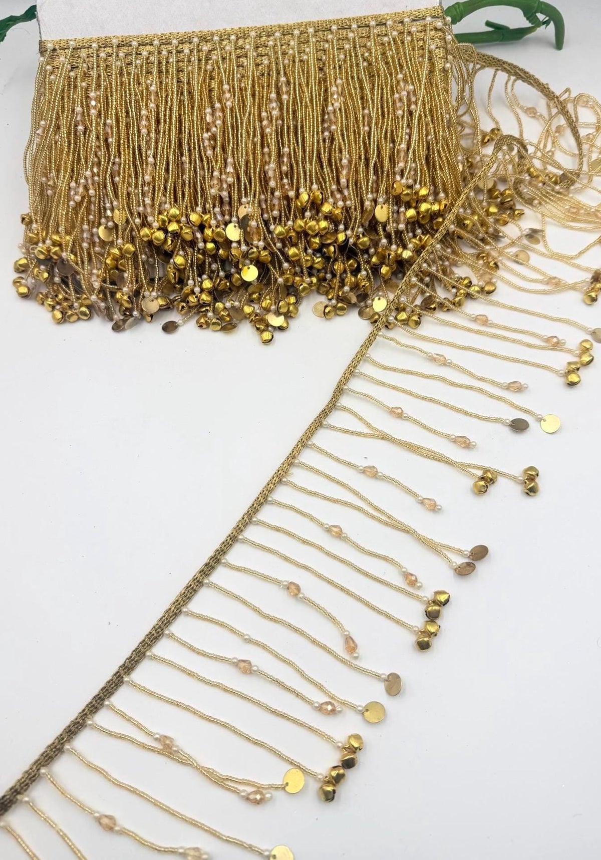 Gold Beaded Fringe Trim Pearl Tassel Borde