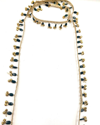 Emerald Green Beaded Trim Gold Ghungroo Lace
