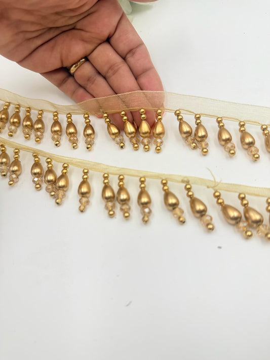 Gold Teardrop Beaded Trim Bridal Fringe Border