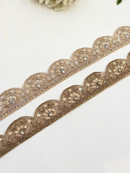 Champagne Gold Scalloped Floral Bridal Trim