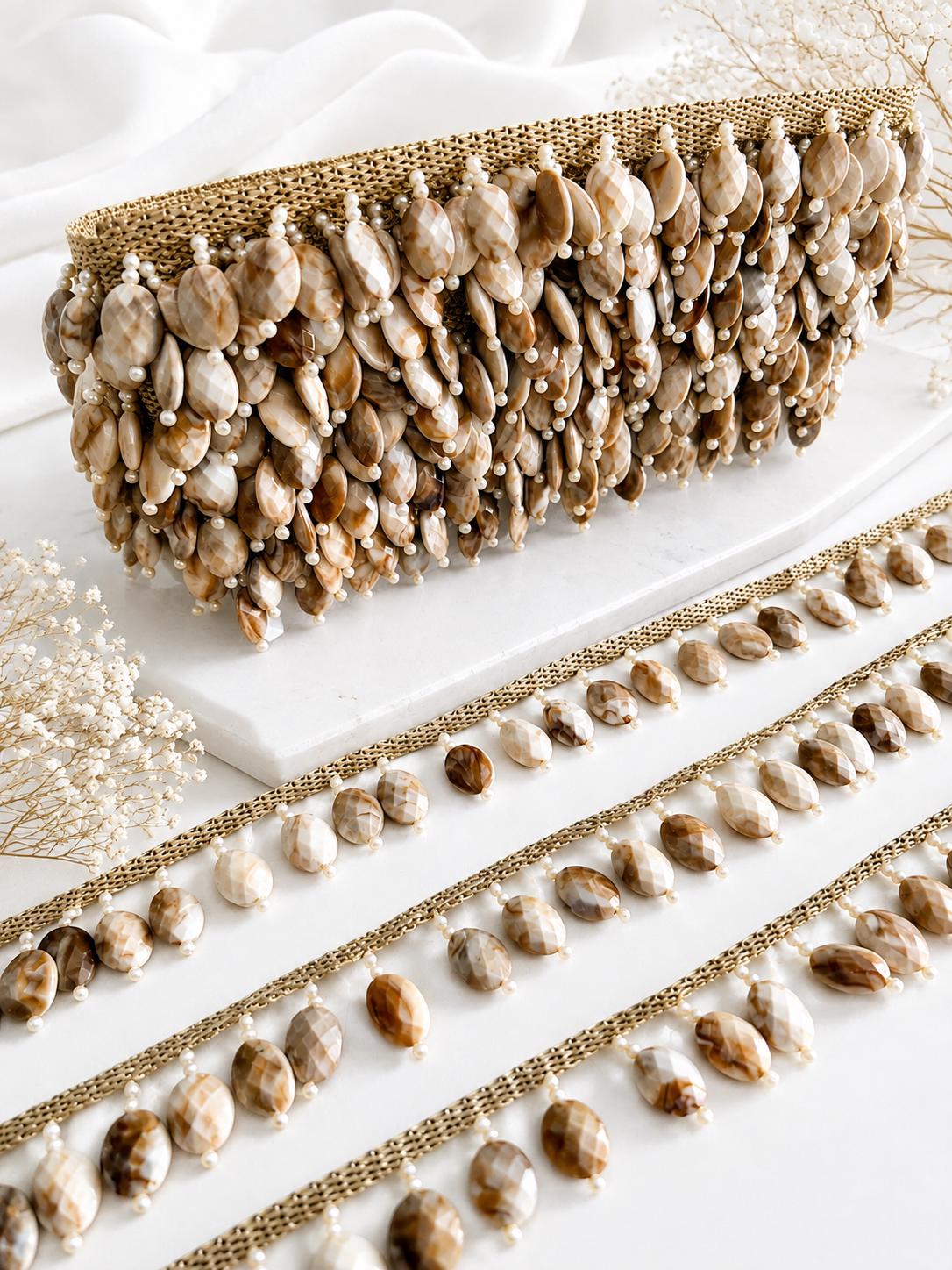 Luxury Beaded Trim with Pearls Couture Fringe